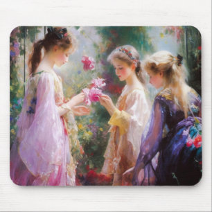 Tapis De Souris Trois filles jouant dans un jardin