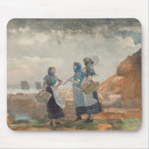Tapis De Souris Trois jeunes pêcheuses (à Tynemouth, Northumberlan