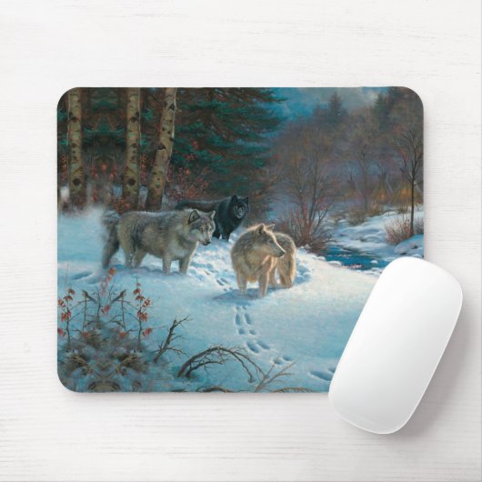 Tapis De Souris trois loups dans la forêt d'hiver (Avec souris)
