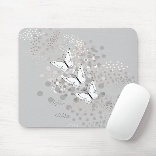 Tapis De Souris Trois papillons blancs (Avec souris)