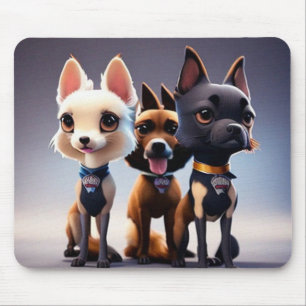 Tapis De Souris Trois petits chiots moderne contemporain jettent p