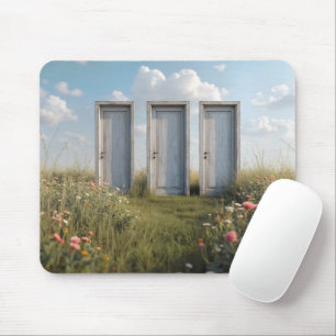 Tapis De Souris Trois Portes Sur Le Champ Fleur sauvage