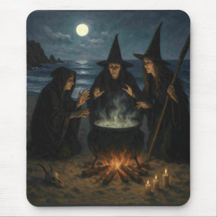 Tapis De Souris Trois Sorcières Brew Cauldron Pleine lune Beach