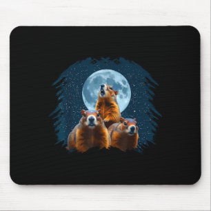 Tapis De Souris Trois tête de marmotte et lune Joyeuse journée de