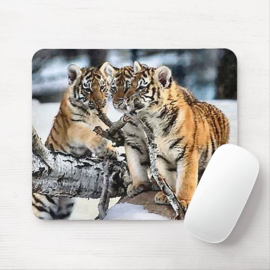 Tapis De Souris Trois tigre CUB en cadeaux d'art de neige (Avec souris)
