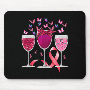 Tapis De Souris Trois Verre Vin Conscience du cancer du sein Pink 