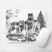 Tapis de souris - trois Wolfs l'illustration (Avec souris)