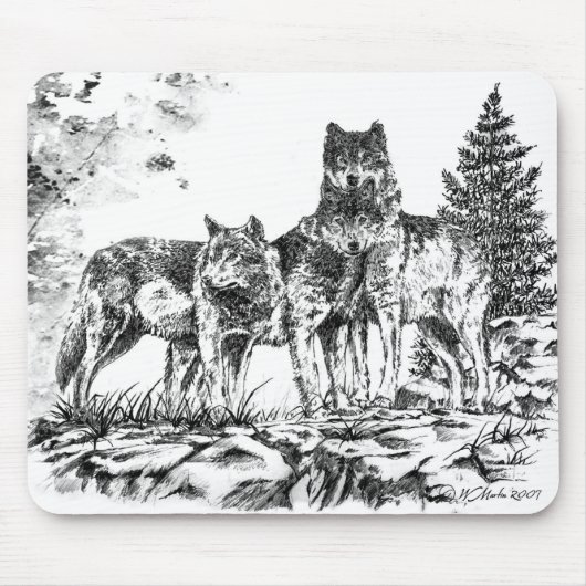 Tapis de souris - trois Wolfs l'illustration (Devant)