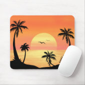 Tapis De Souris Tropical Beach Sunset Palm Tree Silhouette Art (Avec souris)