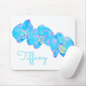 Tapis De Souris Tropical Blue Turquoise aquarelle orchidée peintur (Avec souris)