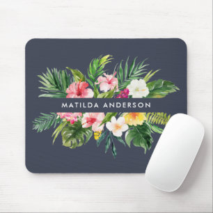 Tapis De Souris Tropical botanical floral navy blue modern foliage