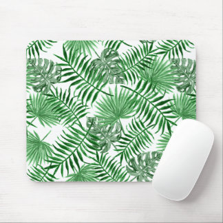 Tapis De Souris Tropical Green Palm Feuille Motif d'été sur blanc