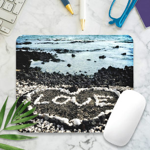Tapis De Souris Tropical Hawaii Black Sand Beach Coral Love Heart