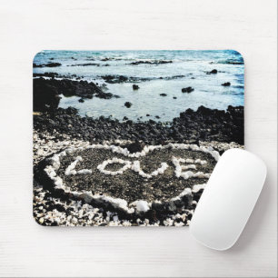 Tapis De Souris Tropical Hawaii Black Sand Beach Coral Love Heart