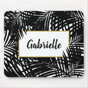 Tapis De Souris Tropical Leaves Modern Black and White