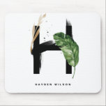 Tapis De Souris Tropical Palm Leaf Letter H Monogram Personalized<br><div class="desc">Customizable letter H monogram mousepad featuring watercolor tropical palm leaf,  faux gold foil leaf and black watercolor brush accents. Personalize this tropical monogram mousepad by your name or other details. This boho letter H monogram mousepad will be perfect as a gift. Other letters are available.</div>