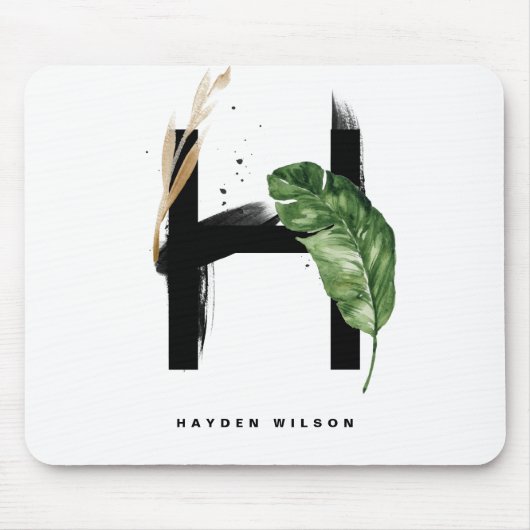 Tapis De Souris Tropical Palm Leaf Letter H Monogram Personalized (Devant)