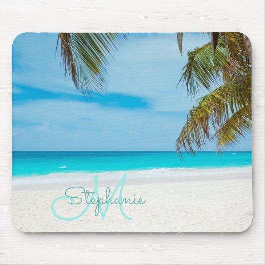 Tapis De Souris Tropical Sandy Beach Turquoise Monogramme Texte Pa (Devant)