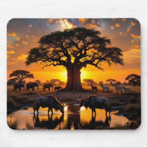 Tapis De Souris Trou d'eau cosmique doré Coucher de soleil