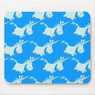Tapis De Souris Troupeau bleu mignon de licorne de bande dessinée