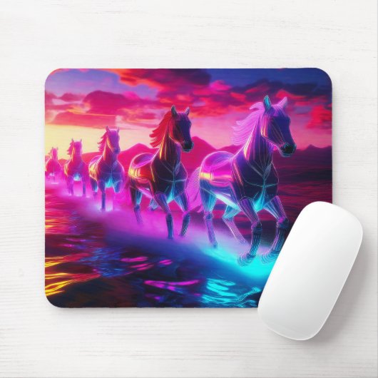 Tapis De Souris Troupeau électrique - Chevaux Synthwave (Avec souris)