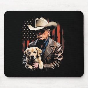 Tapis De Souris Trump et chien Retriever doré, drapeau américain d