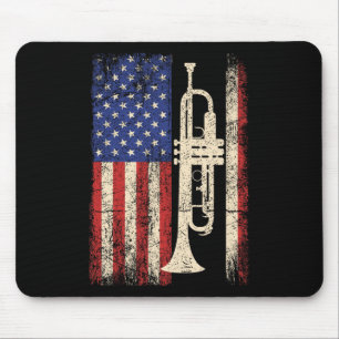 Tapis De Souris Trumpet Usa American Flag Shirt Jazz Music Vintage
