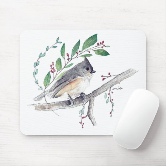 Tapis De Souris Tufé Titmouse Oiseau Art (Avec souris)