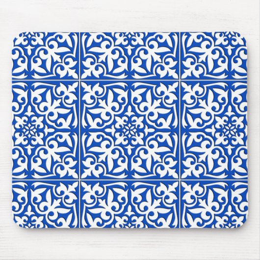Tapis De Souris Tuiles marocaines - bleu cobalt et blanc (Devant)