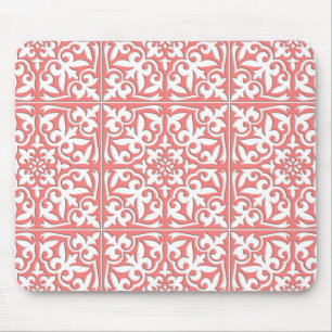 Tapis De Souris Tuiles marocaines - corail rose et blanc