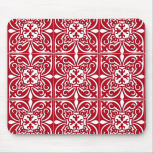 Tapis De Souris Tuiles marocaines - rouge foncé et blanc