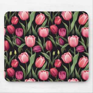 Tapis De Souris Tulipe florale rose et rouge