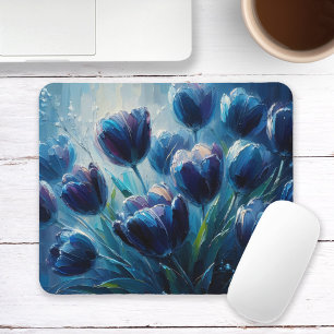 Tapis De Souris Tulipes bleues Impressionnisme Style Peinture à l'