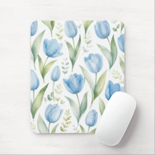 Tapis De Souris Tulipes Bleues Peinture Florale Aquarelle Botaniqu