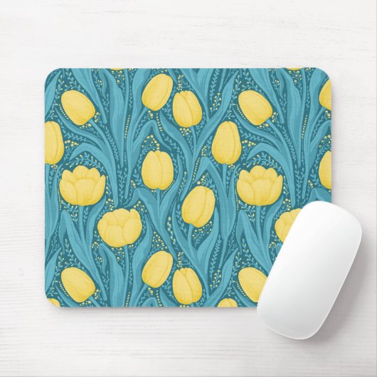 Tapis De Souris Tulipes en bleu et jaune (Avec souris)