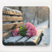Tapis De Souris Tulipes printanières et Robin sur un banc de parc (Devant)
