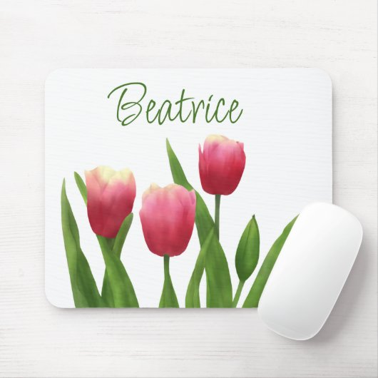Tapis De Souris Tulipes rouges avec verdure (Avec souris)