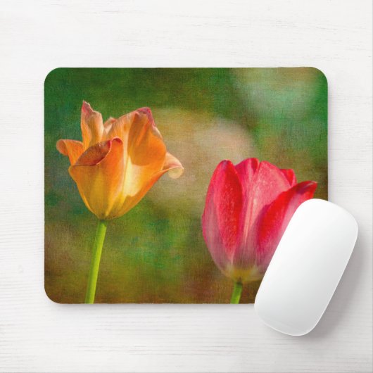 Tapis De Souris Tulipes rouges et jaunes sur arrière - plan textur (Avec souris)