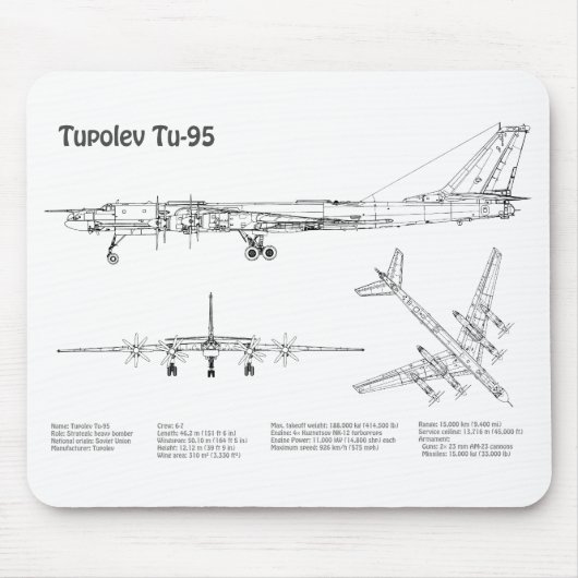 Tapis De Souris Tupolev Tu-95 - Plan de plan d'avion BD (Devant)