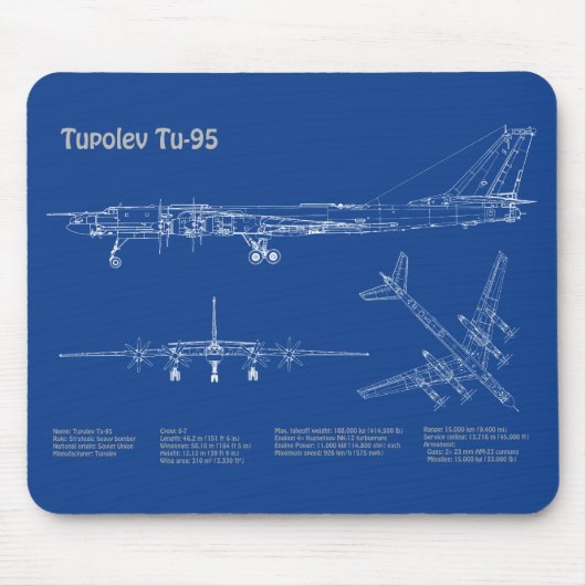 Tapis De Souris Tupolev Tu-95 - Plan directeur de l'avion AD (Devant)
