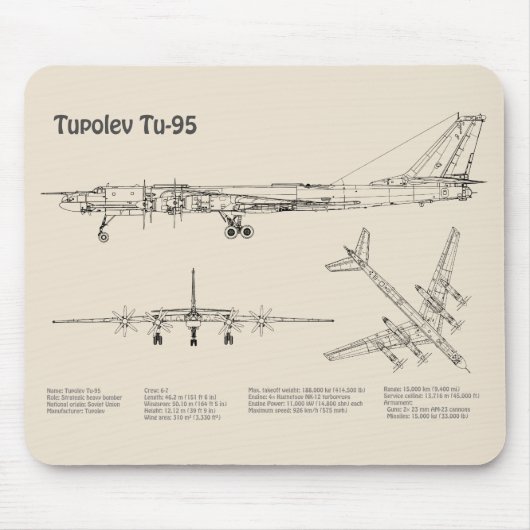 Tapis De Souris Tupolev Tu-95 - Plan directeur de l'avion SD (Devant)