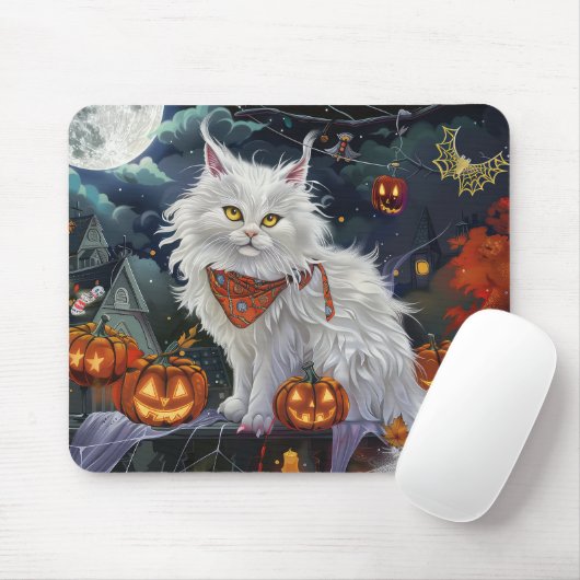 Tapis De Souris Turc Angora Chat Halloween Éffrayant (Avec souris)
