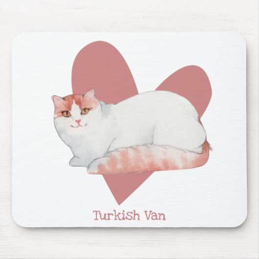 Tapis De Souris Turc Van Chat Aquarelle Kitty Coeur rose (Devant)
