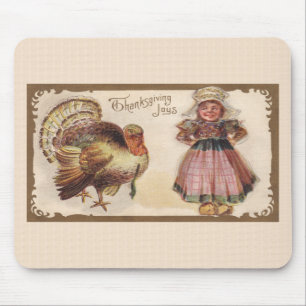 Tapis De Souris Turquie de Thanksgiving vintage avec fille pèlerin