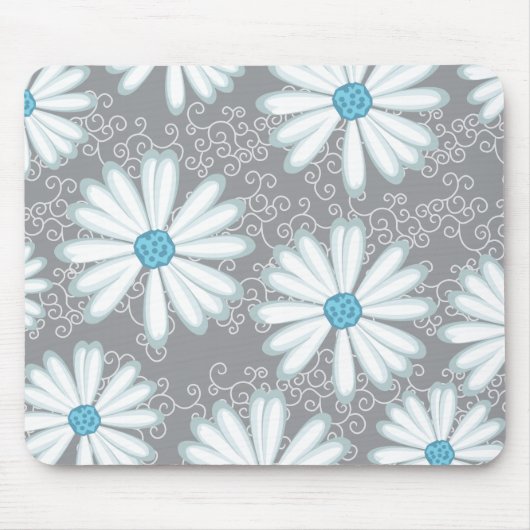 Tapis De Souris Turquoise Argent Blanc Far Daisy Motif Floral (Devant)