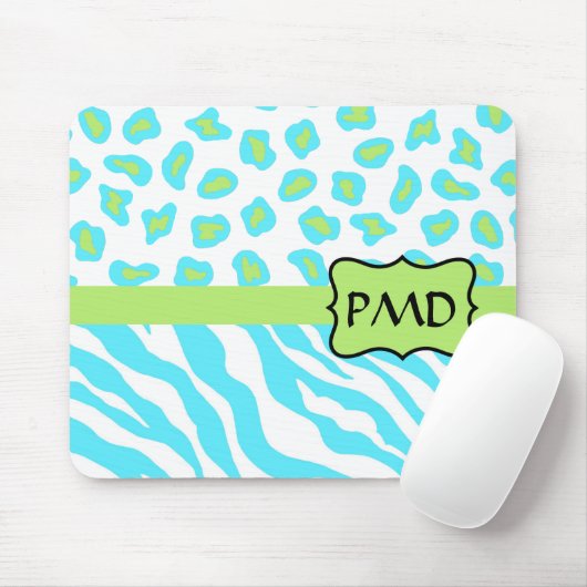 Tapis De Souris Turquoise, Blanc & Vert Zèbre & Cheetah Personnali (Avec souris)