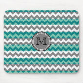 Tapis De Souris Turquoise et Gris Chevron Zigzag Monogramme #2 (Devant)