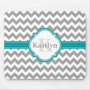 Tapis De Souris Turquoise Grey Chevron Motif & Quatrefoil marocain
