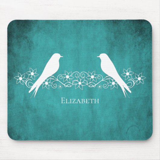 Tapis De Souris Turquoise Lovebirds Floral Vine Souris (Devant)