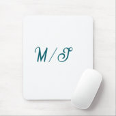 Tapis De Souris Turquoise monogramme nom de couple de mariés simpl (Avec souris)